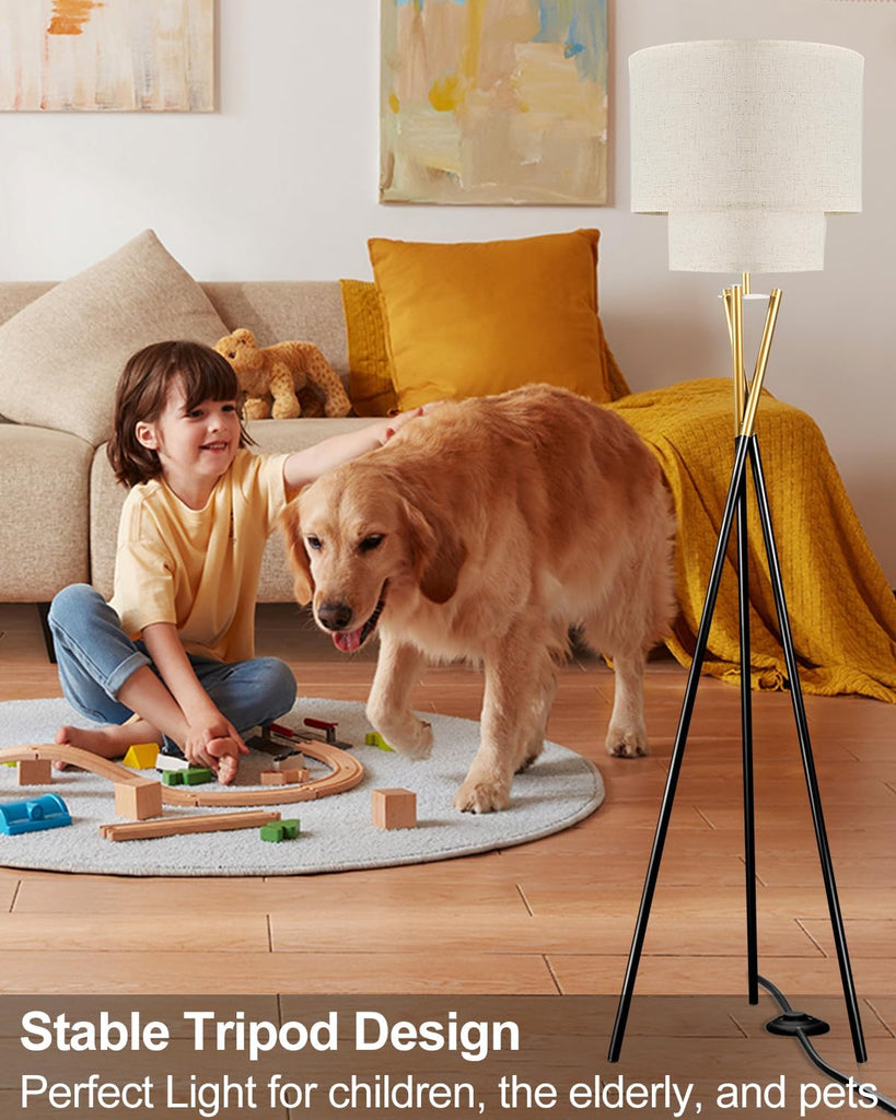 Gold Tripod Floor Lamp, Modern Floor Lamp, Standing Lamp with Linen Shade, E26 Bulb Included, 66" Tall Floor Lamps