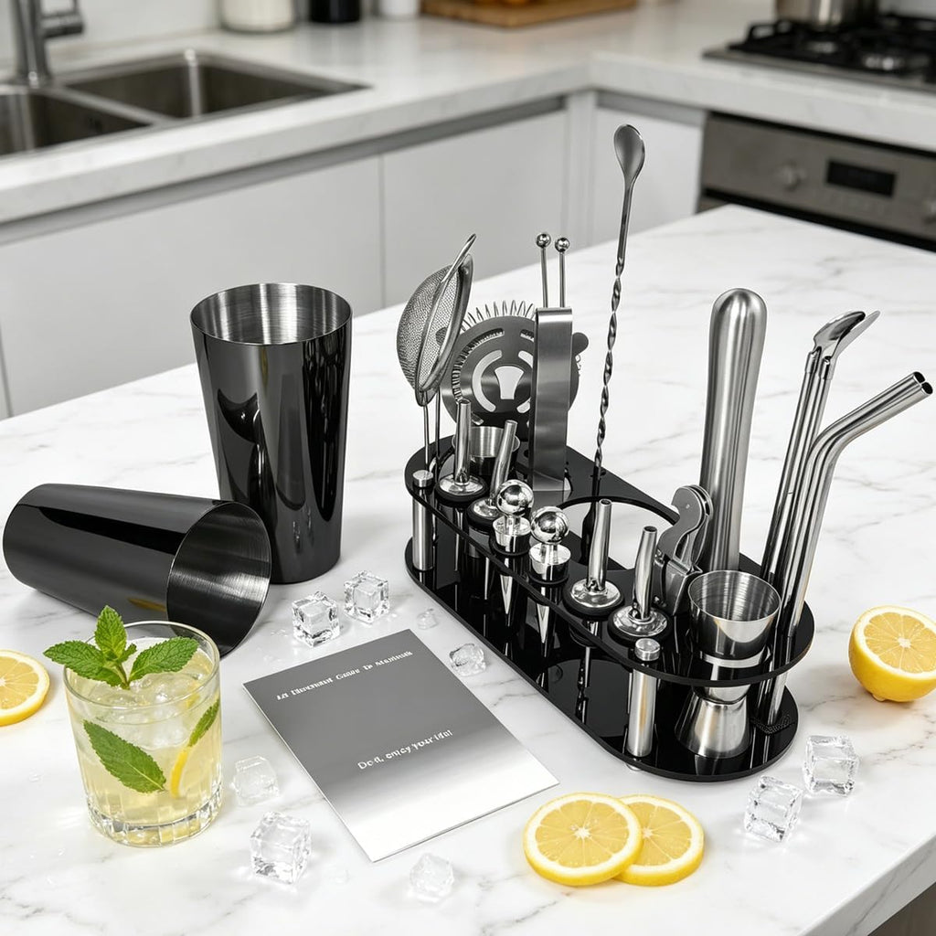 22-Piece Cocktail Shaker Set, 25/20oz Bartender Kit, Bartending Stainless Steel Bar Tools Sets for Drink Mixing - Set of 22