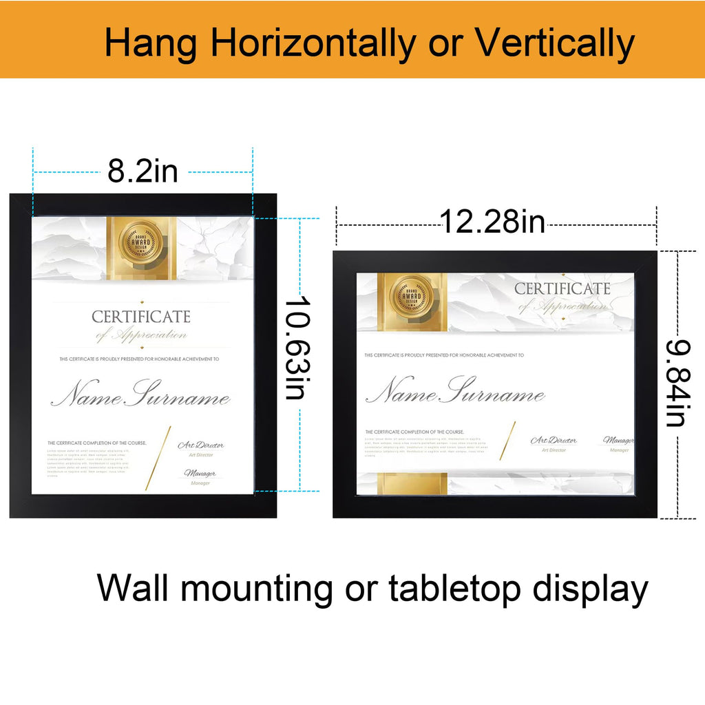 8.5x11 Certificate Document Picture Frame Set of 6, Black Diploma Frames for Wall or Tabletop