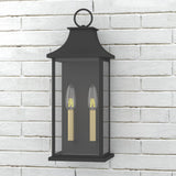 Dusk to Dawn Outdoor Wall Lantern 2-Light, 20.6" Large Outside Wall Sconce, Modern Black Wall Light Fixture with Glass