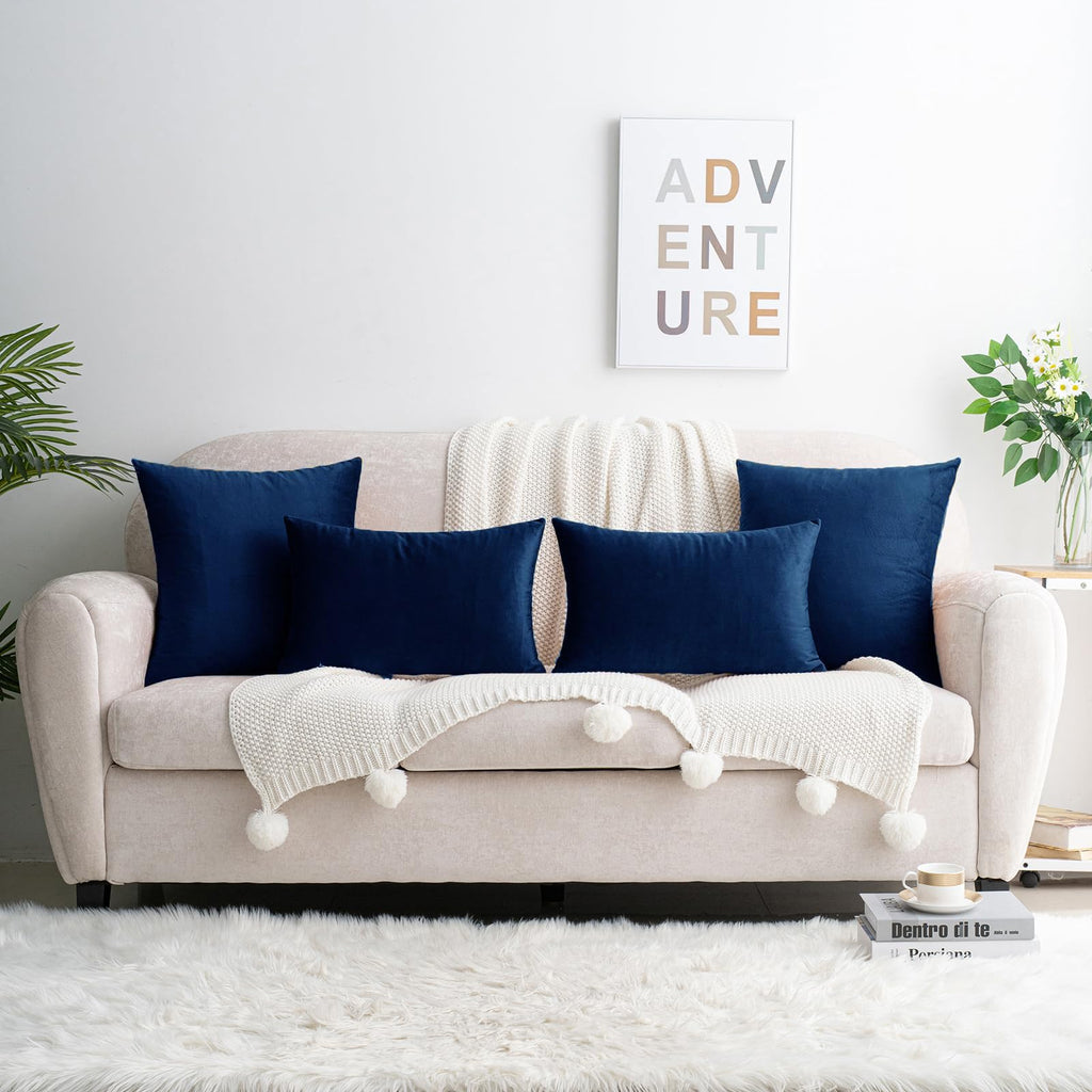 Navy Blue Throw Pillow Covers Velvet 12x20 Inch Pack of 2