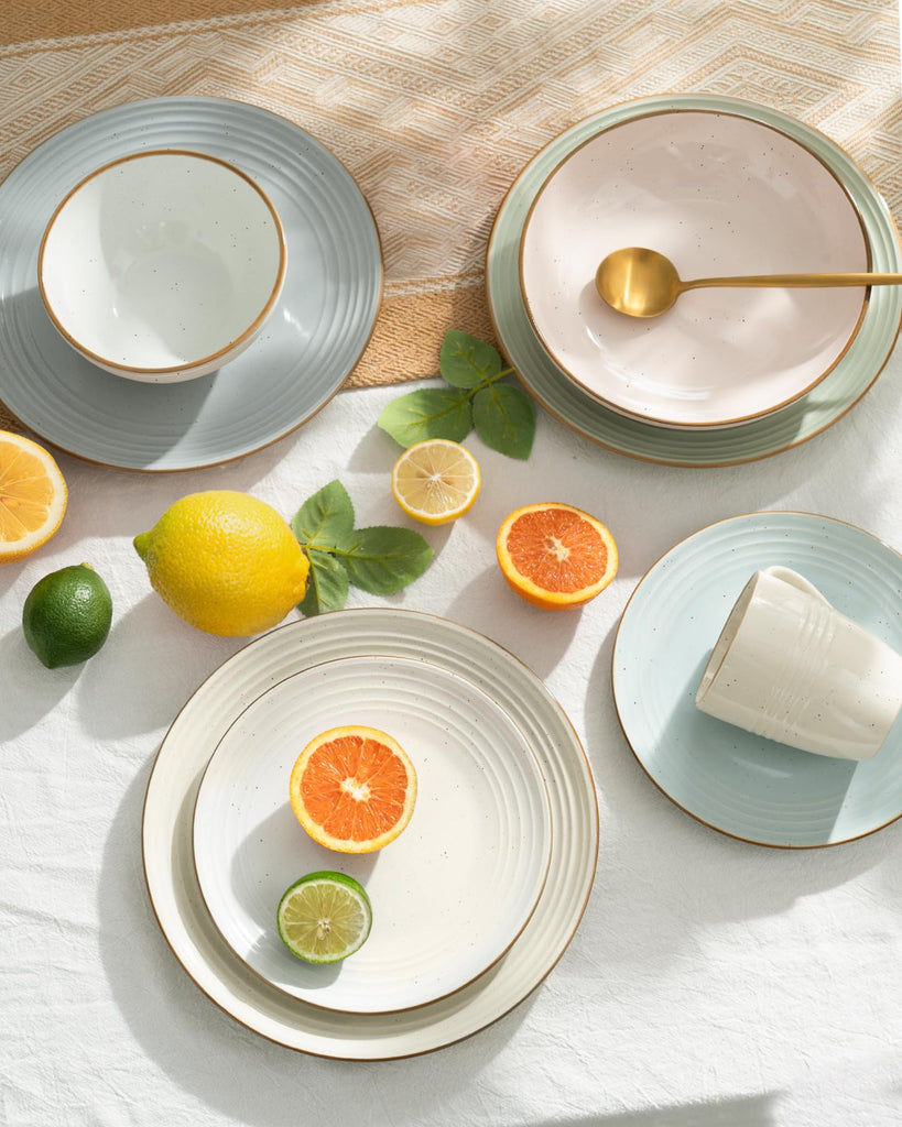 Jupiter Dinnerware Sets, Stoneware Dishes for 8, Plates and Bowls