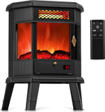22 Inch Freestanding Electric Fireplace Stove Heater with Infrared Heating, 3D Flame Effect, Remote Control and Timer
