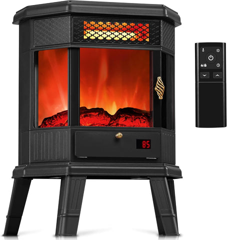 22 Inch Freestanding Electric Fireplace Stove Heater with Infrared Heating, 3D Flame Effect, Remote Control and Timer