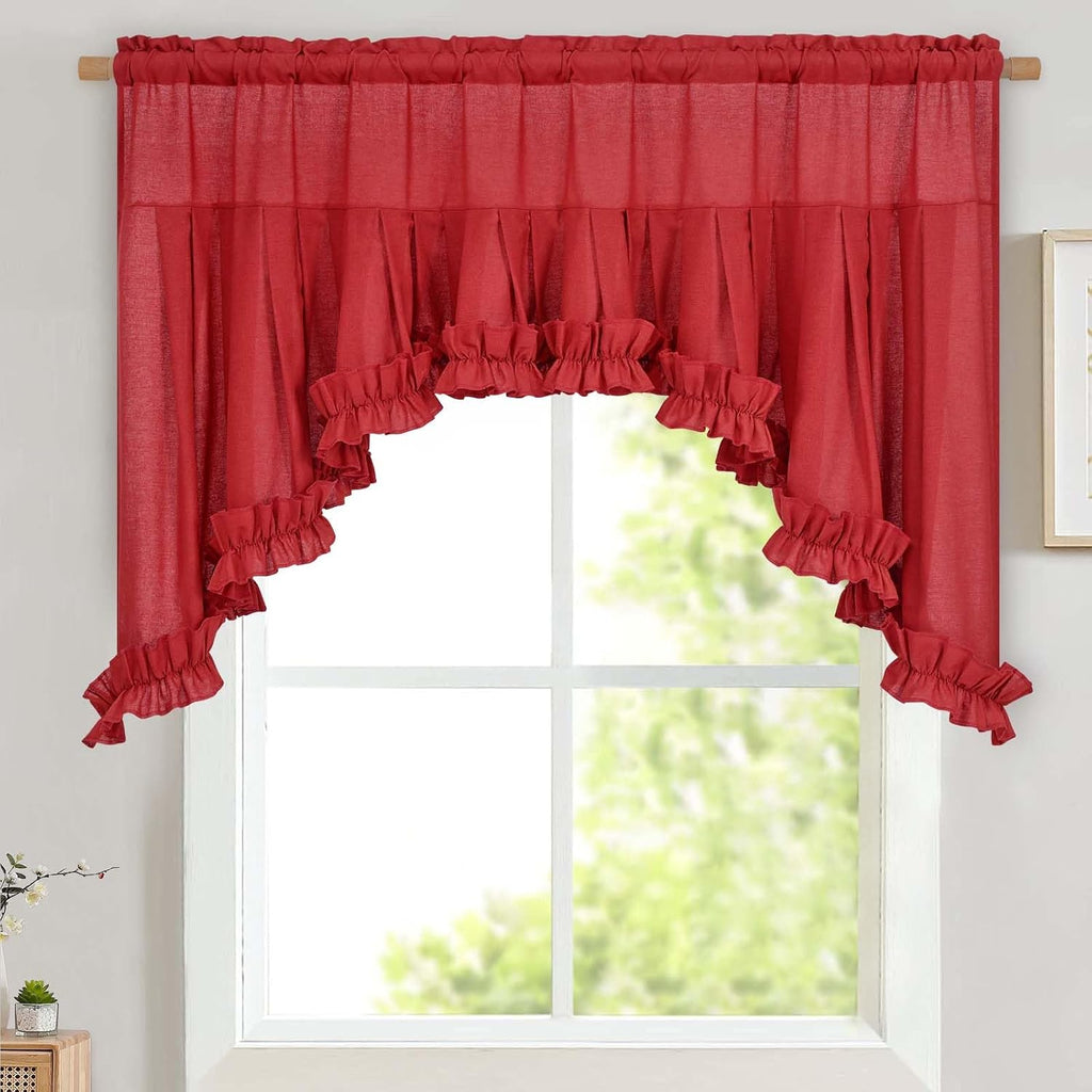 Red linen ruffle swag valance 60W x 36L - Casa Home Living