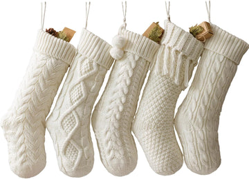 Farmhouse Knitted : 5 Pack 18 Inch Rustic Cable Knit Fireplace Cozy Hanging Xmas Stockings Boho Style Stocking - Set of 5