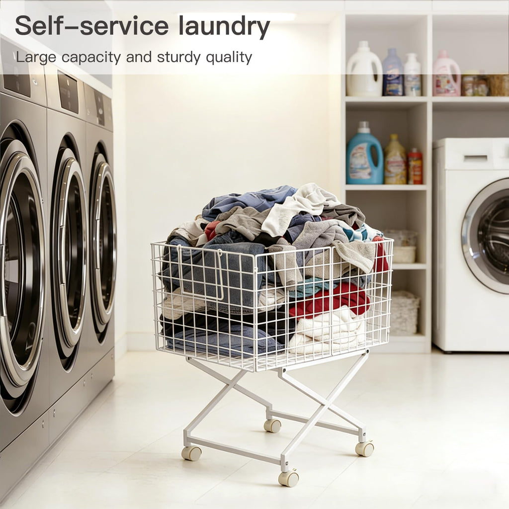 Rolling Laundry Basket with Wheels, 27" Elevated 80L Cart White