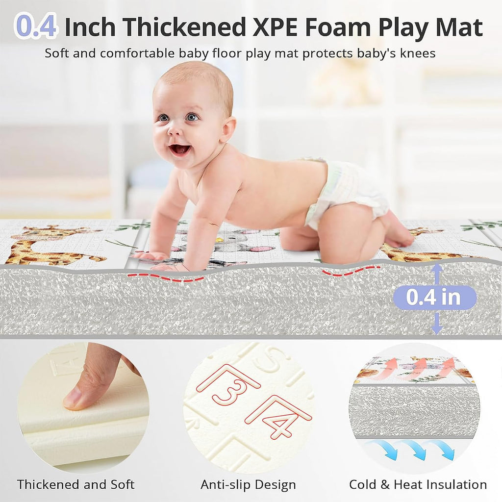 79x71 Extra Large Baby Play Mat for Floor, Foldable Foam Playmat for Babies 0-12 Months & Kids, Non-Toxic Waterproof