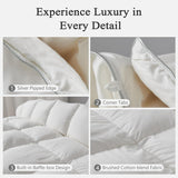 Luxury Feather Down Fiber Comforter King, Ultra-Soft Egyptian Cotton-Blend Fabric