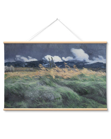 Extra Large Canvas Wall Art, 36x54 Inch Impressionist Landscape Painting, Moody Windy Field Nature Wall Decor, Above