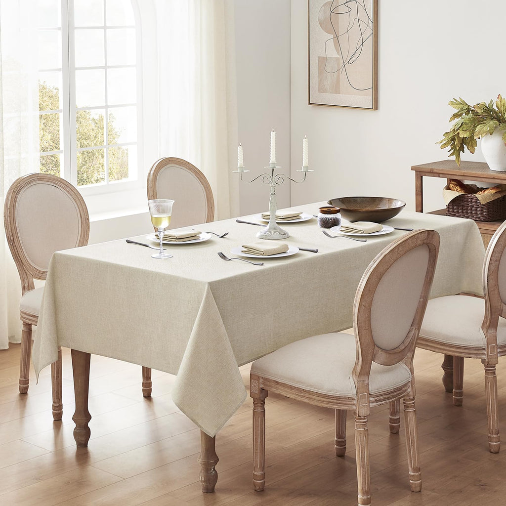 Large Outdoor Tablecloths 104x60 inch Beige Rectangular Faux Linen Table Cloth Waterproof Stain and Wrinkle Resistant