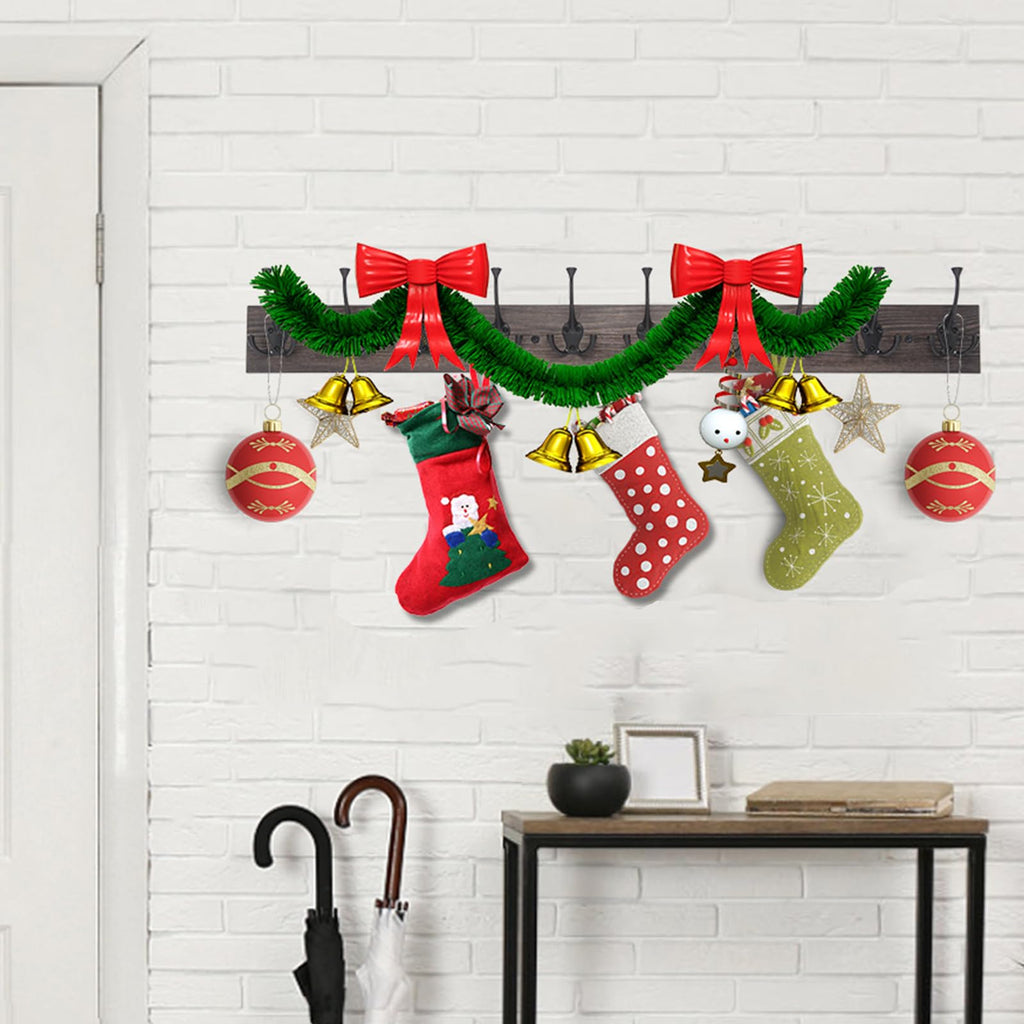 Vintage Wall Mounted Coat Rack, 34" Long with 10 Black Tri-Hooks