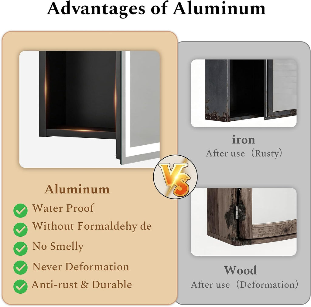 Spliceable Modular LED Lighted Bathroom Medicine Cabinet Mirror with Anti-Fog Aluminum Frame, Adjustable Lighting