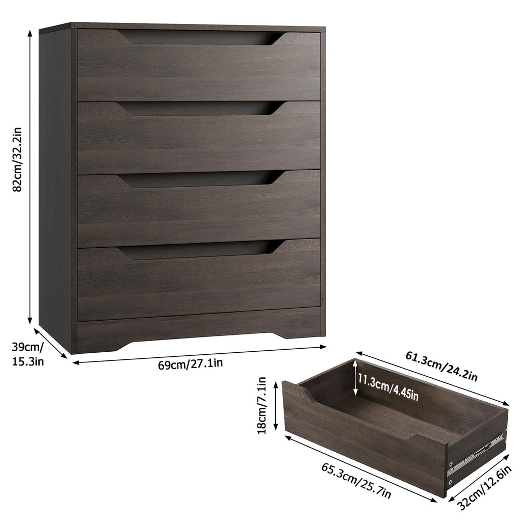 White, 4 Drawers, Farmhouse Chest of Drawers with Cut-Out Handles, Small Dressers with Drawers, Wood Makeup Chest