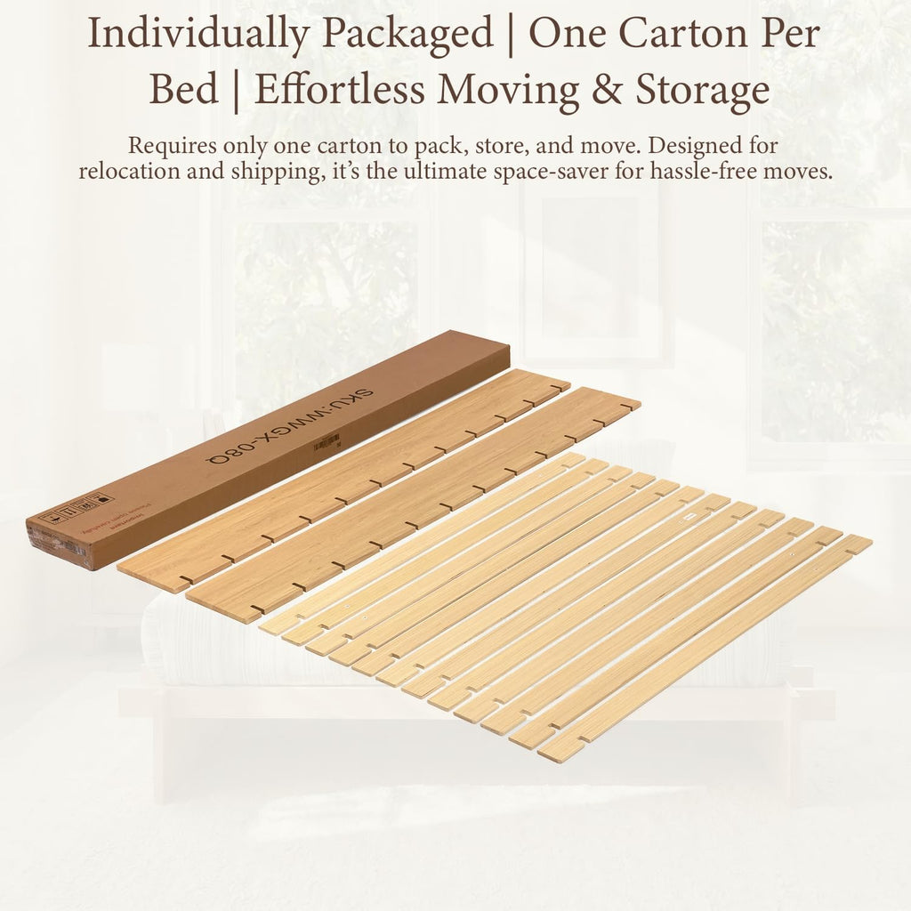 Wood Platform Bed Frame, Platform Bed Frame with Wooden Slats, 10 Min Tool Free Assembly, Japanese