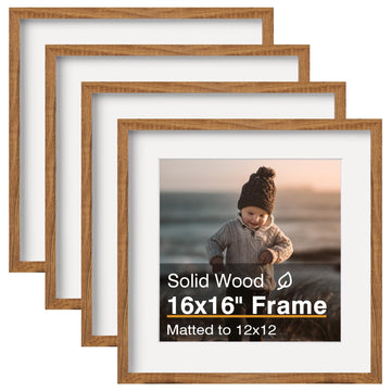16x16 Picture Frames 4 Pack Teak Solid Wood Square Frames