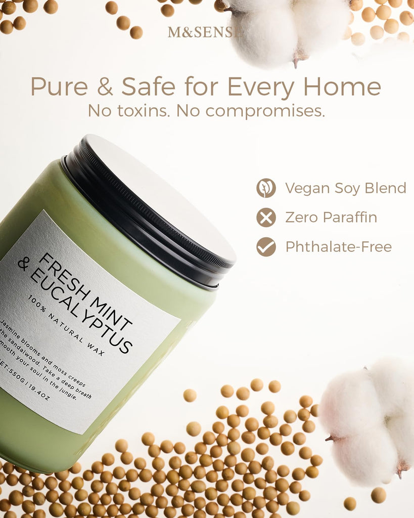 Eucalyptus & Mint Scented Jar Candle, Large 19.4oz Natural Soy Wax
