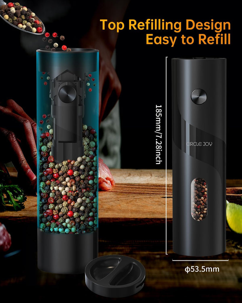 Electric Rechargeable Salt and Pepper Grinder Set Top-Refill Automatic Pepper Mill Grinder with Charging Base