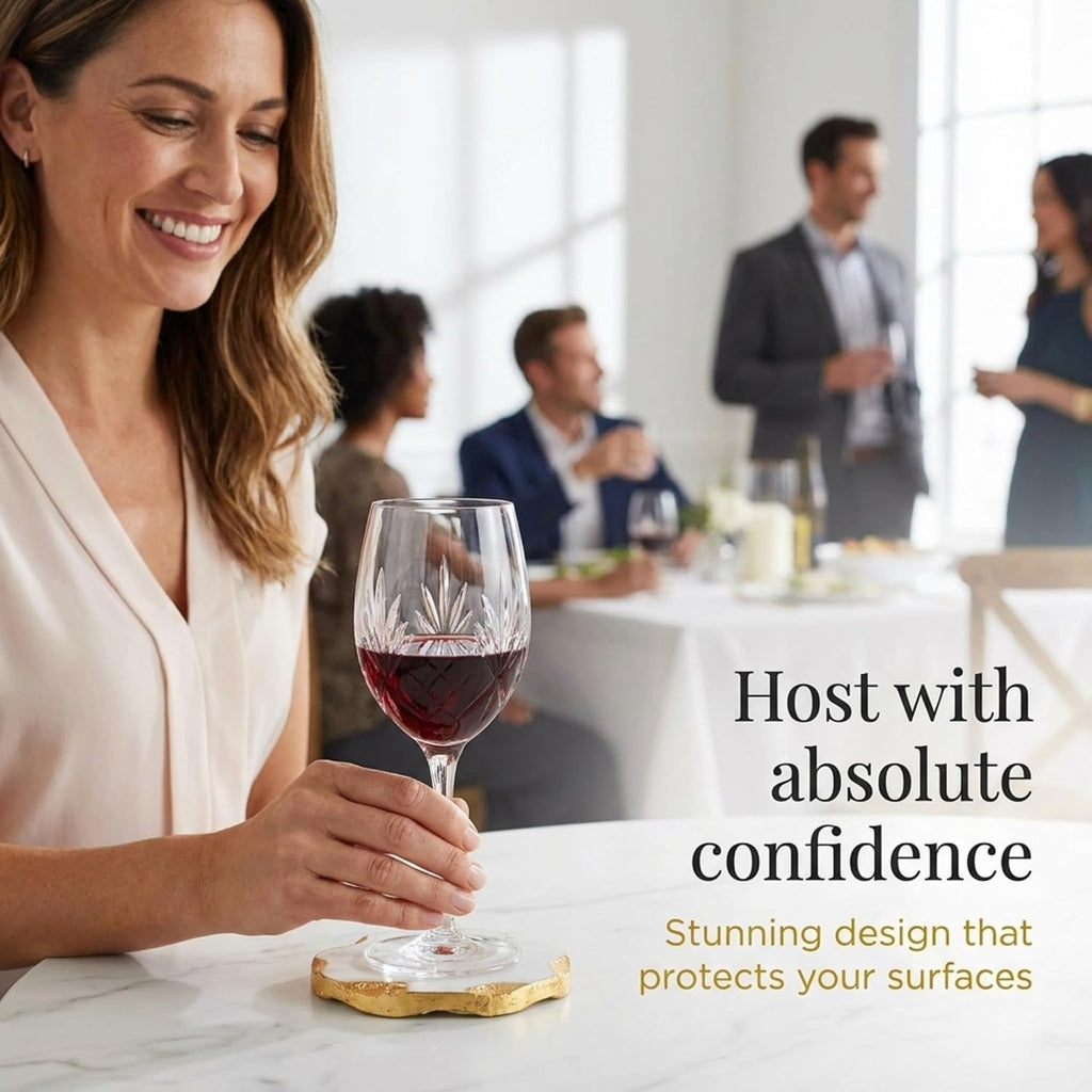Round Coasters Gold Edge, Marble Coaster Set, Table Protection - Set of 4