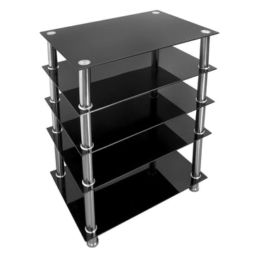 Tempered Glass AV Component Media Stand, Audio Tower and Media Center with 5 Shelves, 220 Lbs Total Capacity, Black