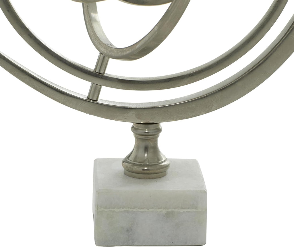 Aluminum Armillary Globe with Marble Base, 10" x 7" x 13", Silver