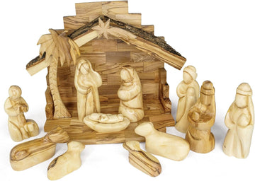 Olive Wood Nativity Set from Bethlehem - Intricately Hand Carved Wooden Nativity Set from the Holy Land with Small