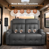 RV Loveseat Recliner Sofa, Massage Wall Hugger Recliners Couch with USB Port, Side Pockets, Cup Holders