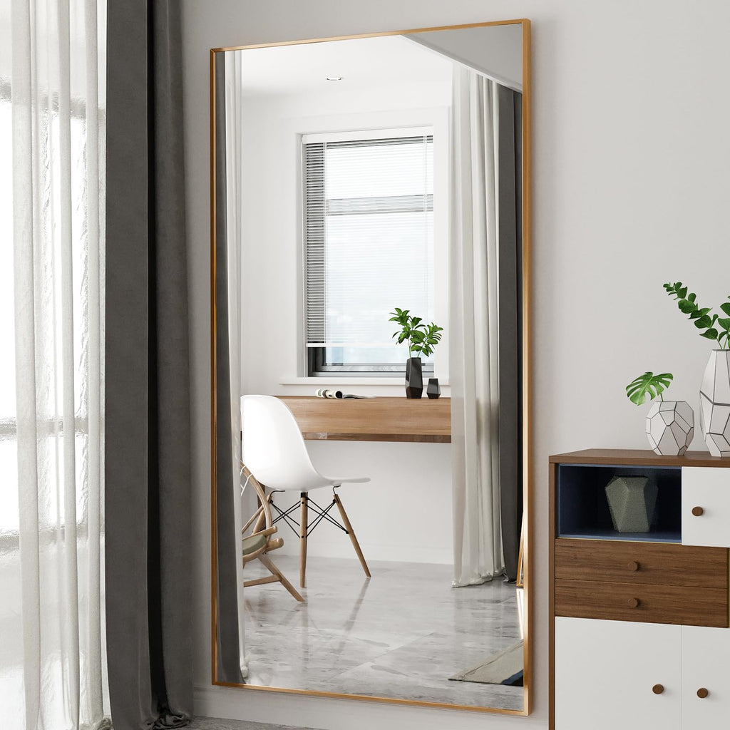 76" x 37" Full Length Mirror with Stand, Gold Large Floor Mirror