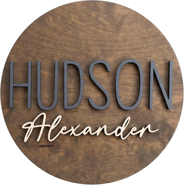 Personalized Round Nursery Name Sign, Custom 3D Wooden Name Announcement Sign, Wood Name Sign Plaque, 3D Wall Art