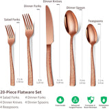 40-Piece Silverware Set, Rose Gold Hammered Stainless Steel Flatware Sets for 8, Food-Grade Tableware Set