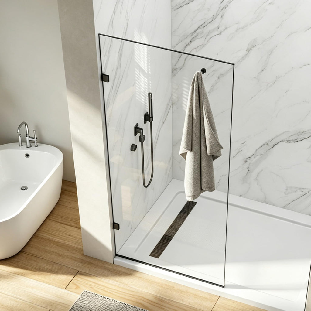 34"x74" 3/8" 3/8'' (10mm) Fixed Glass Shower Panel Matte Black