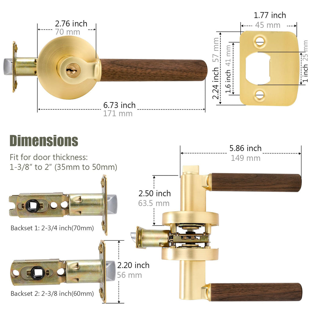 Walnut Wood Entry Door Lever(1 Pack,Stain Brass, Keyed)