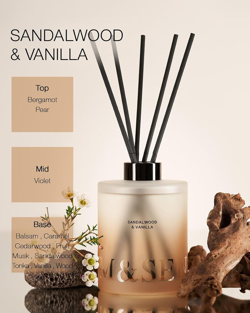 Reed Diffuser, Sandalwood Vanilla, 17 oz Natural Essential Oil - Set of 176
