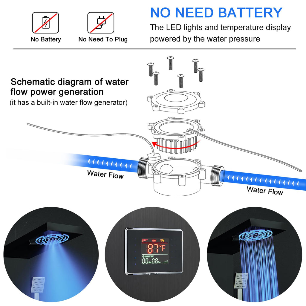 Stainless Steel Shower Panel Tower System with LED lights Black