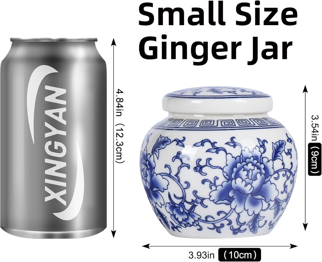 Chinese Traditional Blue and White Porcelain Ceramic Small Ginger Jar with Lid,for Tea Storage,Home Decorative,Home - Set of 3