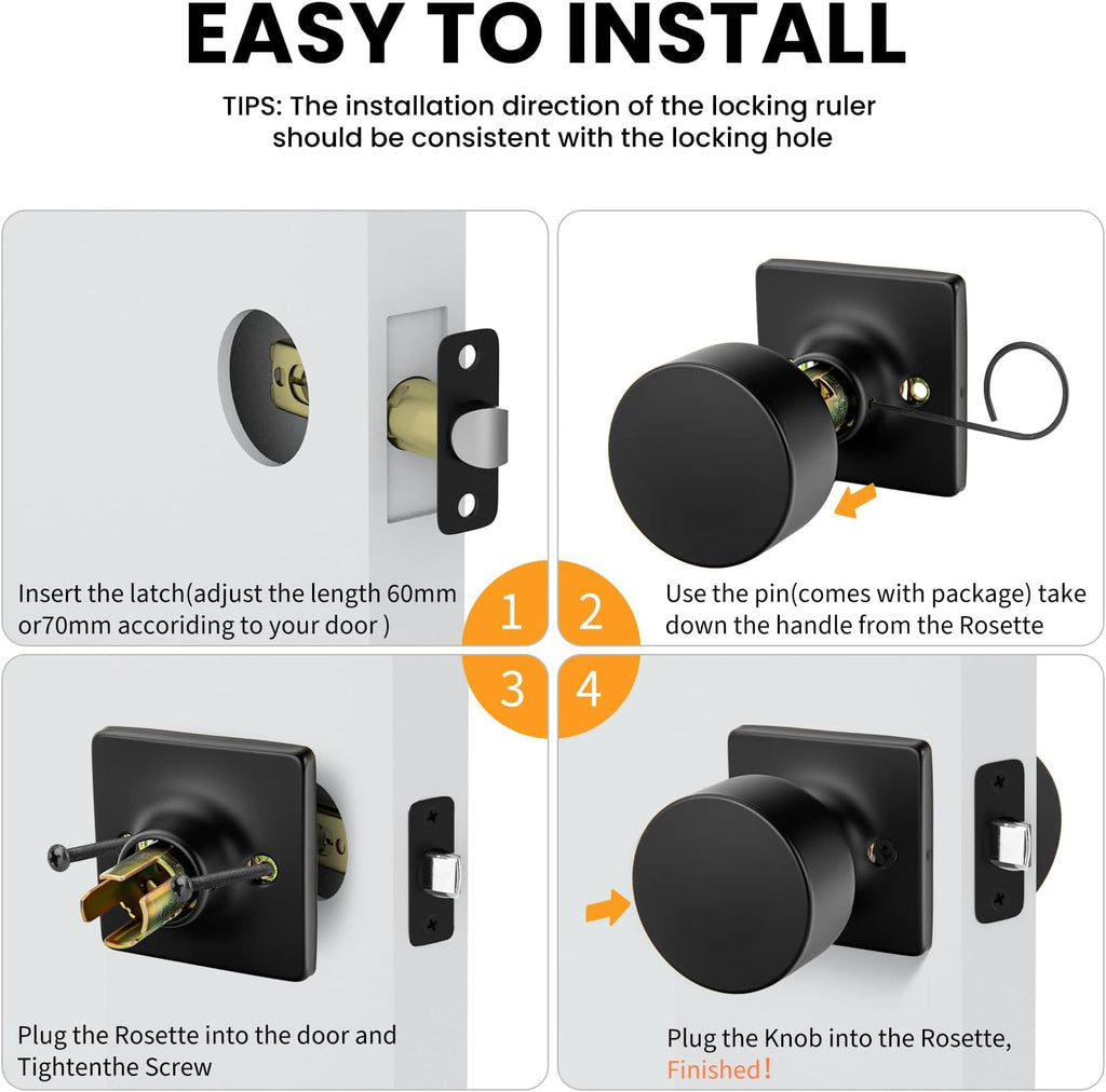 Matte Black Closet Door Knobs, Passage Door Knobs Interior Hallway, Black Closet Door Knob No Lock 6 Pack