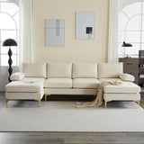 Karl home Convertible Sectional Sofa 110" U-Shape Sofa Couch 4-Seat Couch with Chaise Fabric Upholstered for Living
