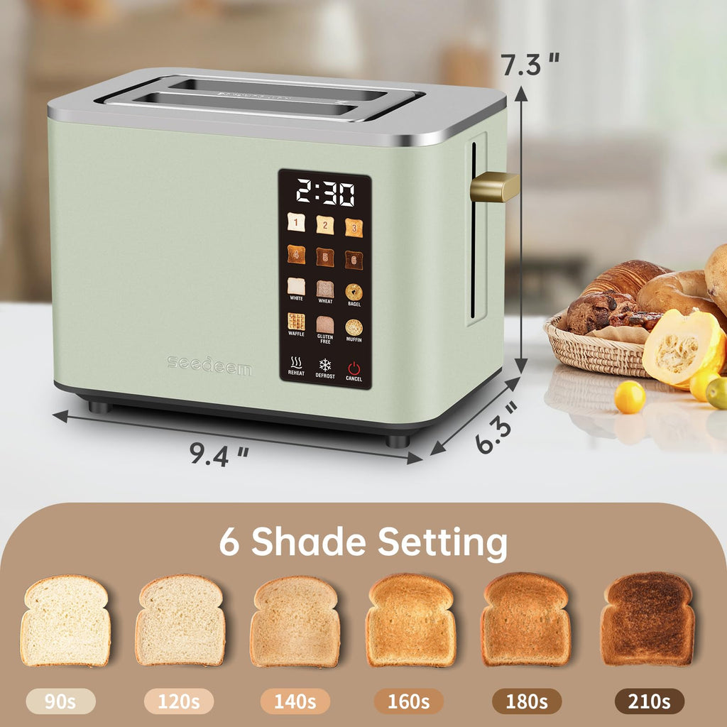 Touchscreen Toaster 2 Slice, Stainless Steel, 6 Shade, 900W, Green