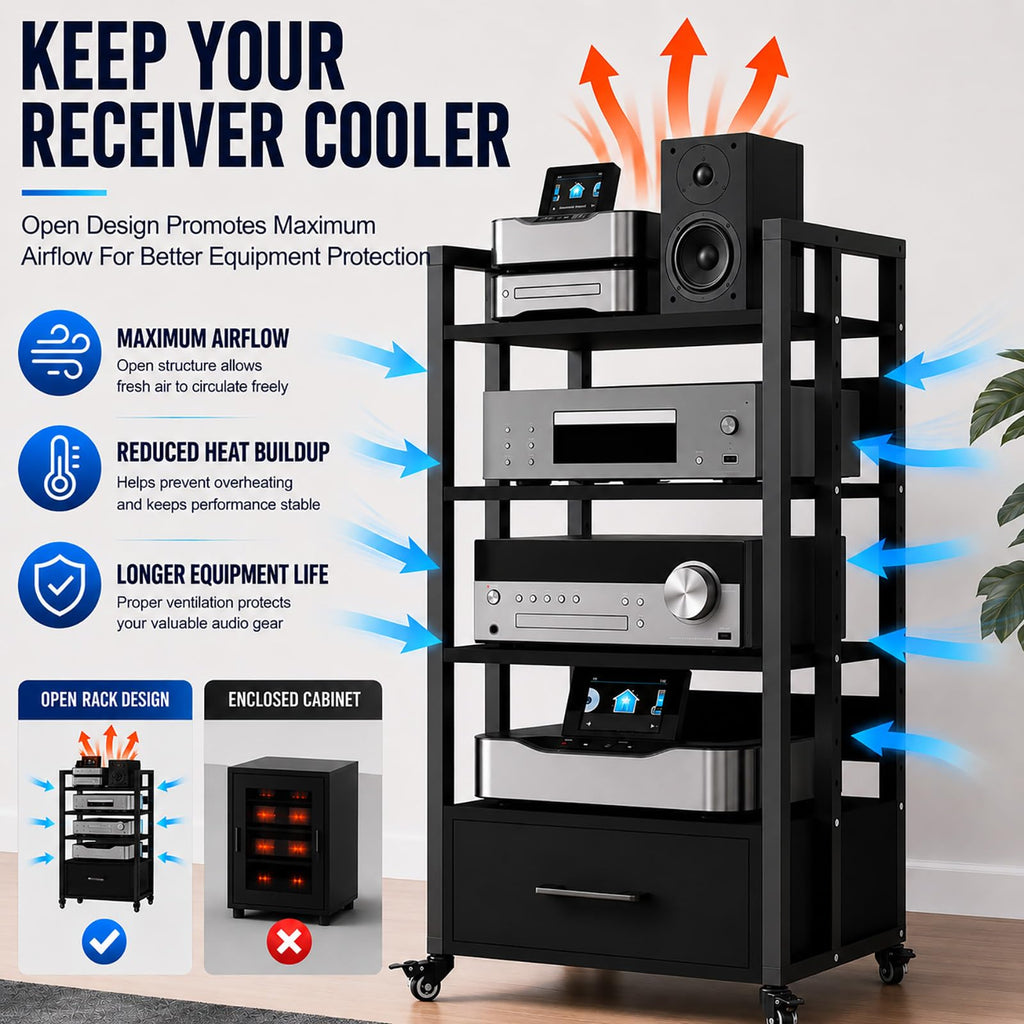 4-Tier Audio Rack with Wheels, AV Media Stand