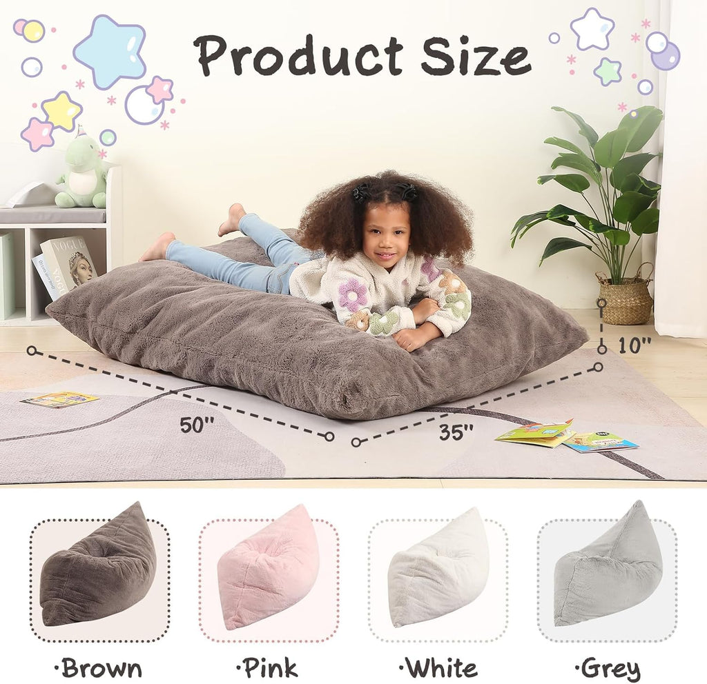 In-1 Kids Bean Bag Chair, Giant Pillow Floor Cushion, 35" x 50" x 10", Dark Brown