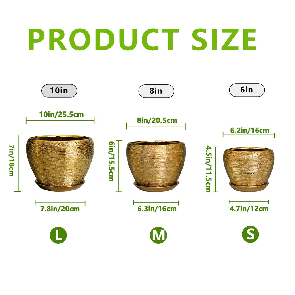 Flower Pots for Indoor & Outdoor Plants - Ceramic Pots 10 Inch, 8 Inch, 6 Inch with Drainage Holes, Saucers