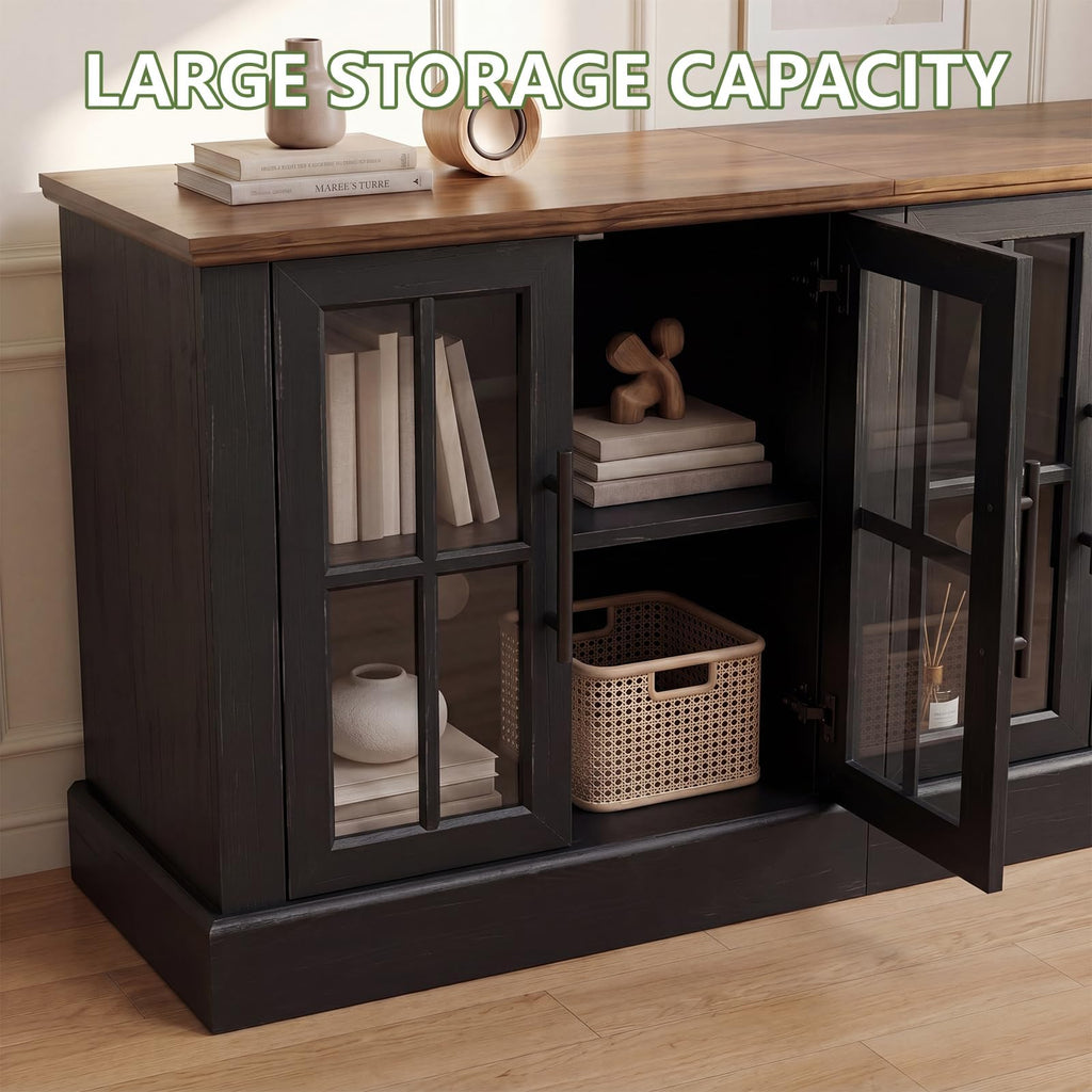 90" Farmhouse TV Stand for TVs up to 100", Media Entertainment Center with Adjustable Shelves and Large Storage