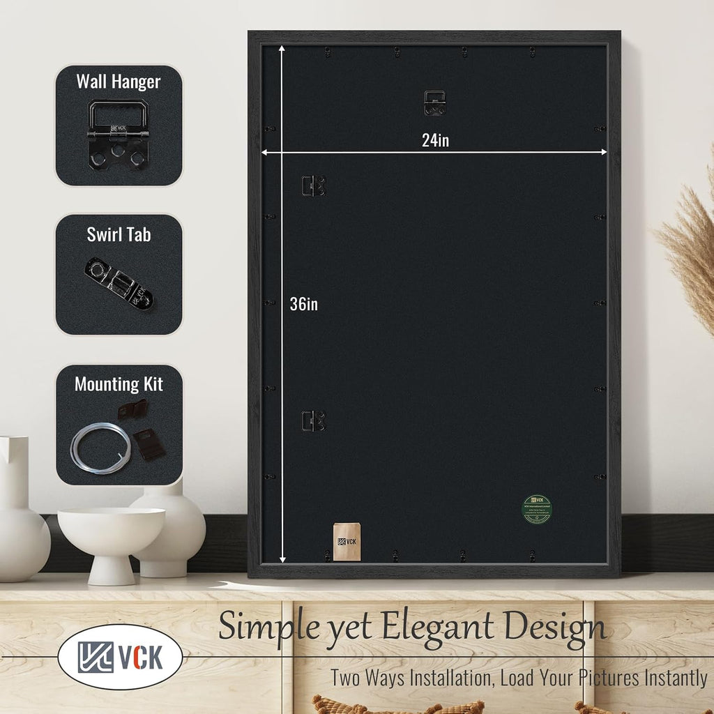 24x36 Poster Frame Set of 3, Black Woodgrain, Wall Hanging | Wide Border, Exclusive Woodgrain, Shatterproof
