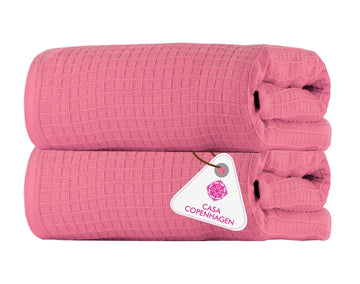 Waffle 2Pcs 100% Egyptian Cotton Large Designer Bathsheet Towels Gift Set- Pink, 35"x70" 2Bath Sheet Towels (Box