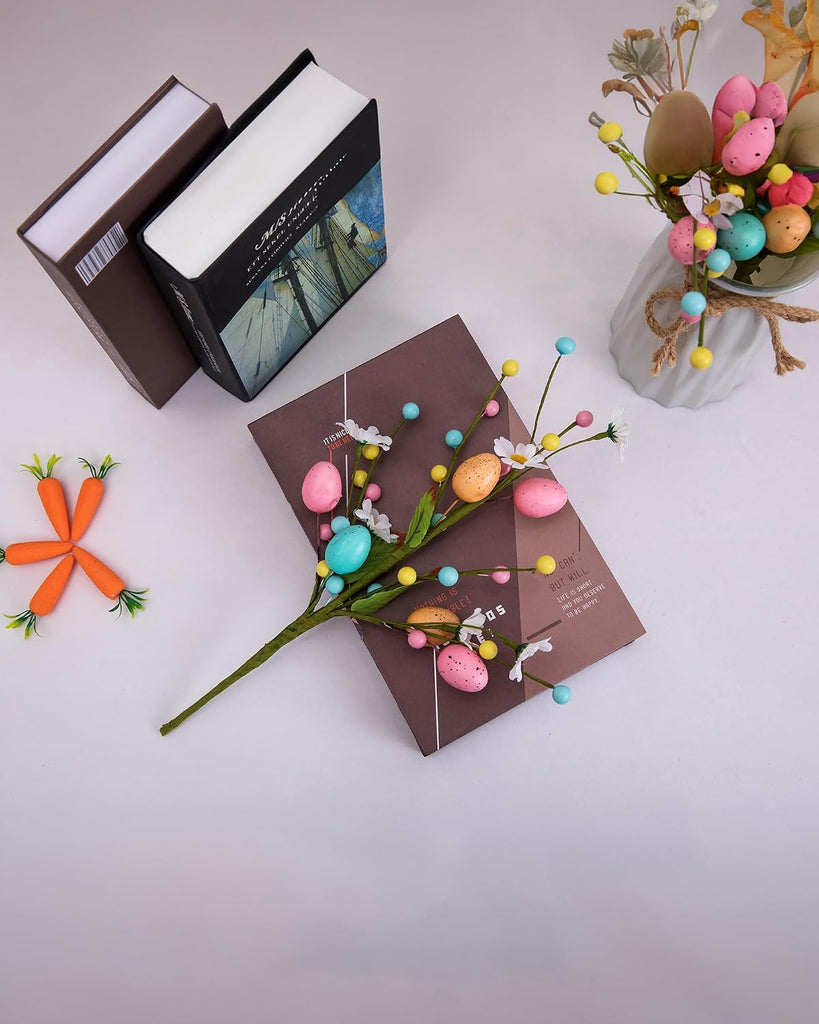 Artificial Easter Floral Stems Easter Egg & Berry Spray Stems, Pastel Spring Flower Twig Branches - Set of 3