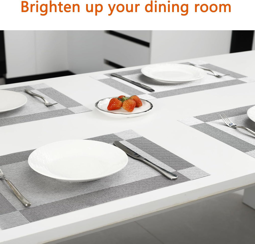 Silver Grey Vinyl Placemats, Heat Resistant Table Placemats - Set of 6