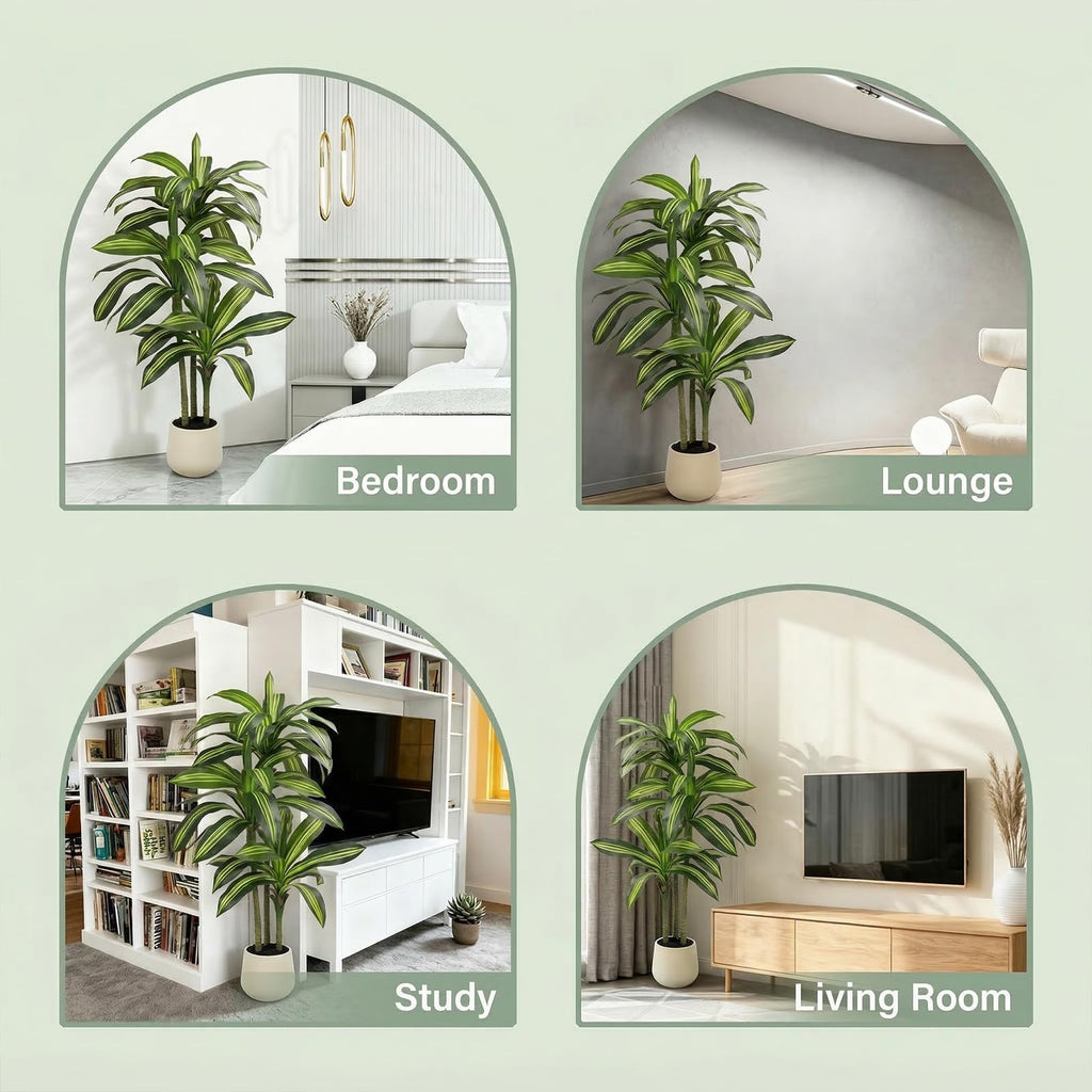 5FT Artificial Tree Dracaena Plant in Decorative Pot-Realistic Fake Plant for Indoor Outdoor Use, Home Office Living