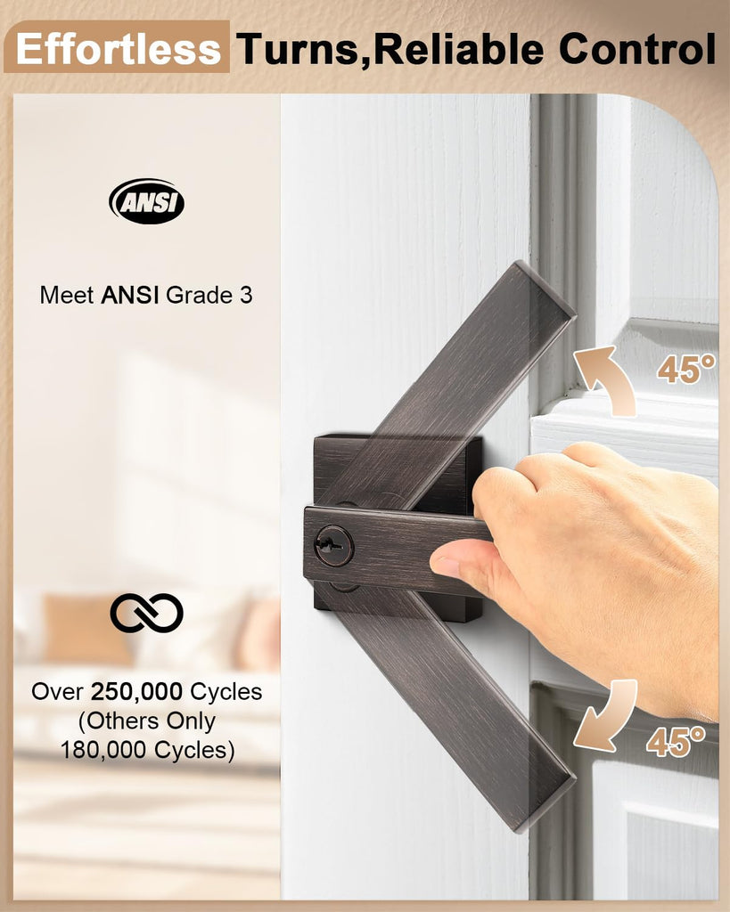 5 Pack Keyed Entry Lever Locks for Exterior Door & Front Door, Heavy Duty Entrance Door Handles, Oil Rubbed Bronze