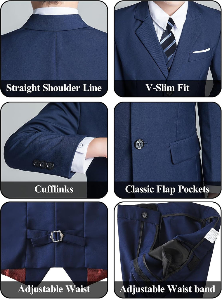 Boys' 5 Piece Suit Set with Shirt Tie Formal Slim Fit Kids Suits