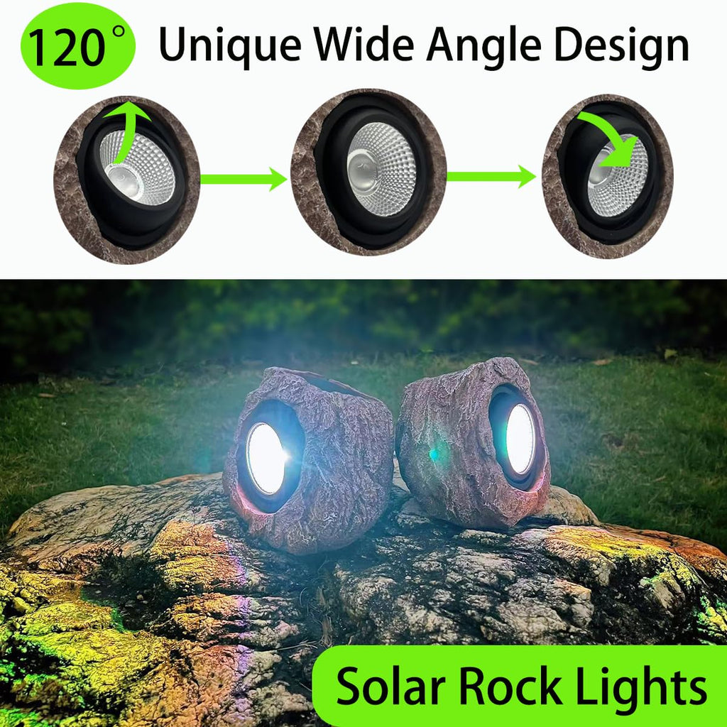 Solar Rock Lights Outdoor Waterproof, 4 Pack LED Colored Garden Rock Solar Light, Stone Statue Bright Solar Spot